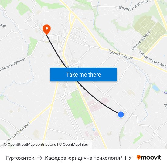 Гуртожиток to Кафедра юридична психологія ЧНУ map