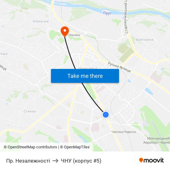 Пр. Незалежності to ЧНУ (корпус #5) map