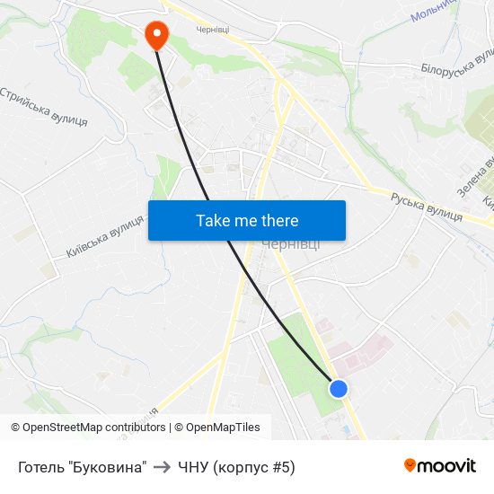 Готель "Буковина" to ЧНУ (корпус #5) map