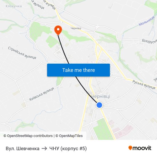 Вул. Шевченка to ЧНУ (корпус #5) map