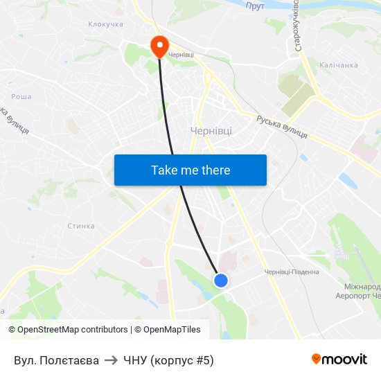 Вул. Полєтаєва to ЧНУ (корпус #5) map