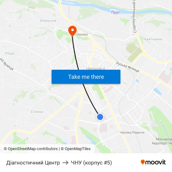Діагностичний Центр to ЧНУ (корпус #5) map