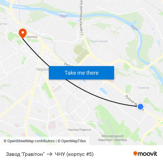 Завод "Гравітон" to ЧНУ (корпус #5) map