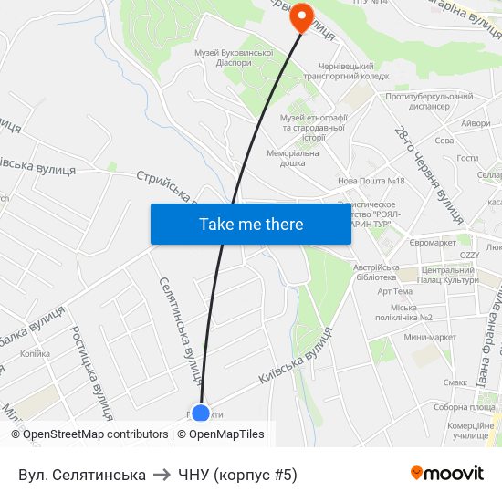 Вул. Селятинська to ЧНУ (корпус #5) map