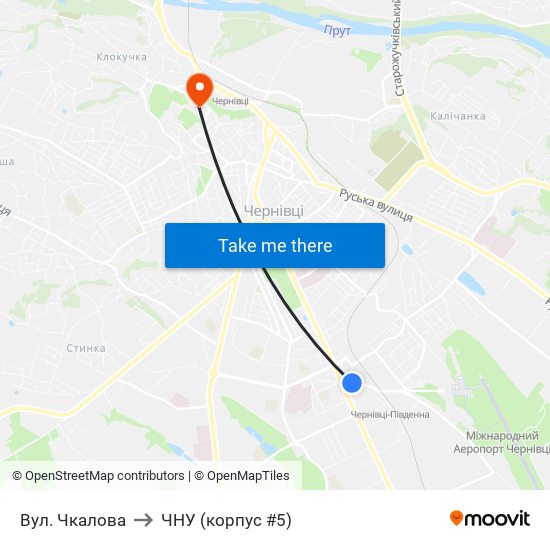 Вул. Чкалова to ЧНУ (корпус #5) map