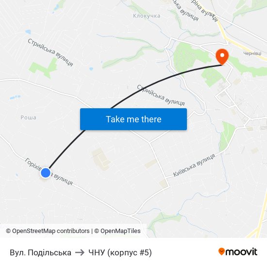 Вул. Подільська to ЧНУ (корпус #5) map