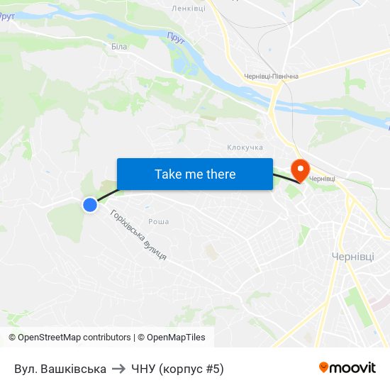 Вул. Вашківська to ЧНУ (корпус #5) map