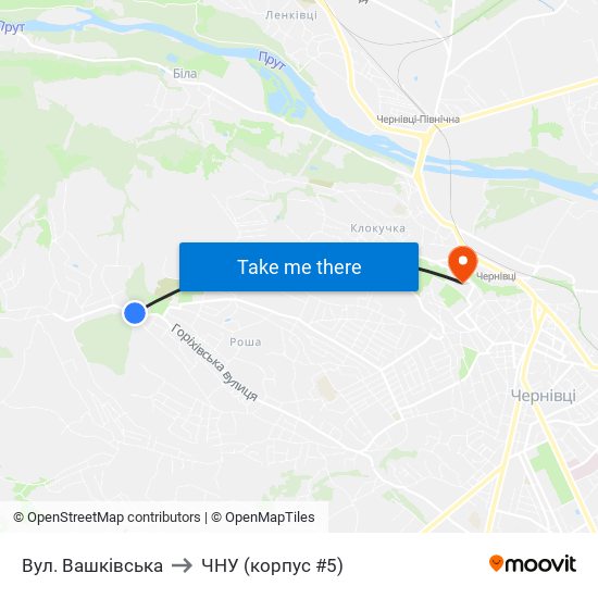 Вул. Вашківська to ЧНУ (корпус #5) map