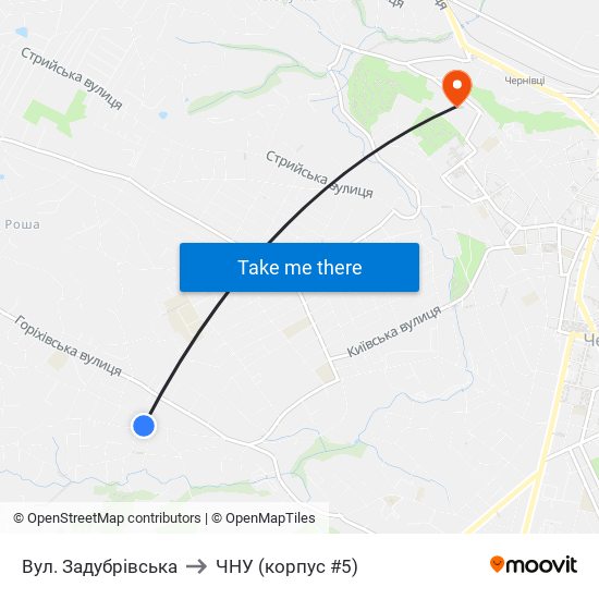 Вул. Задубрівська to ЧНУ (корпус #5) map
