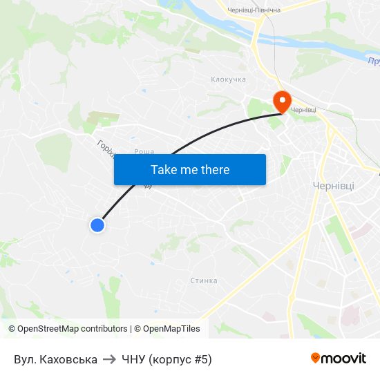 Вул. Каховська to ЧНУ (корпус #5) map