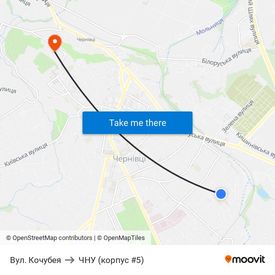 Вул. Кочубея to ЧНУ (корпус #5) map