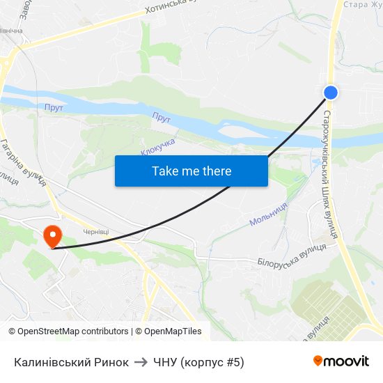 Калинівський Ринок to ЧНУ (корпус #5) map