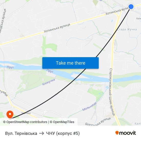Вул. Тернівська to ЧНУ (корпус #5) map
