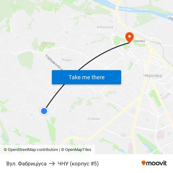 Вул. Фабриціуса to ЧНУ (корпус #5) map