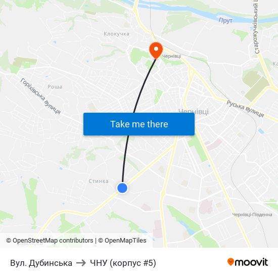 Вул. Дубинська to ЧНУ (корпус #5) map