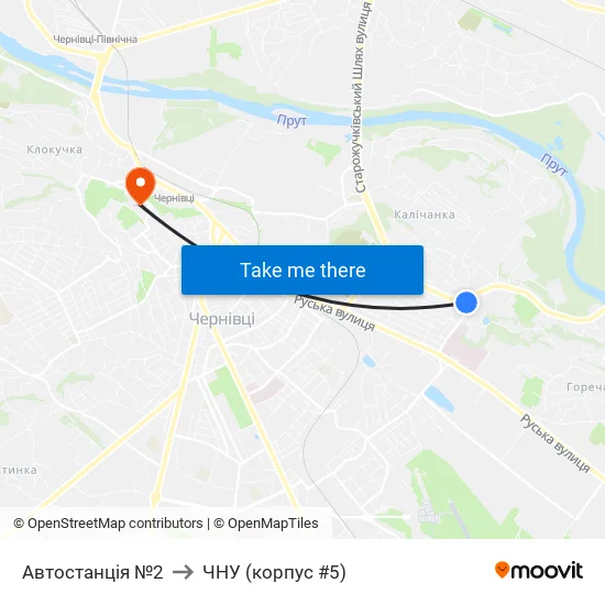 Автостанція №2 to ЧНУ (корпус #5) map