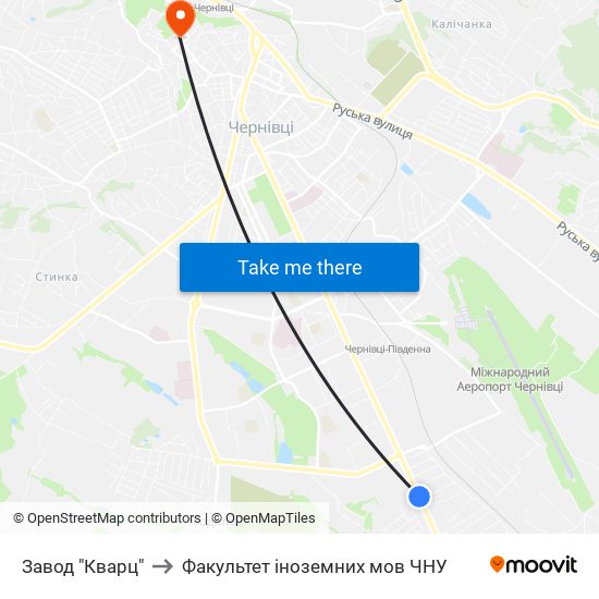 Завод "Кварц" to Факультет іноземних мов ЧНУ map