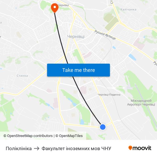 Поліклініка to Факультет іноземних мов ЧНУ map