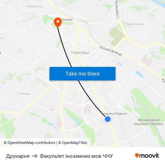 Друкарня to Факультет іноземних мов ЧНУ map