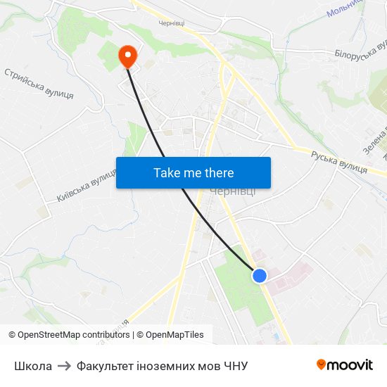 Школа to Факультет іноземних мов ЧНУ map