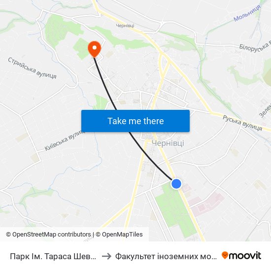 Парк Ім. Тараса Шевченка to Факультет іноземних мов ЧНУ map