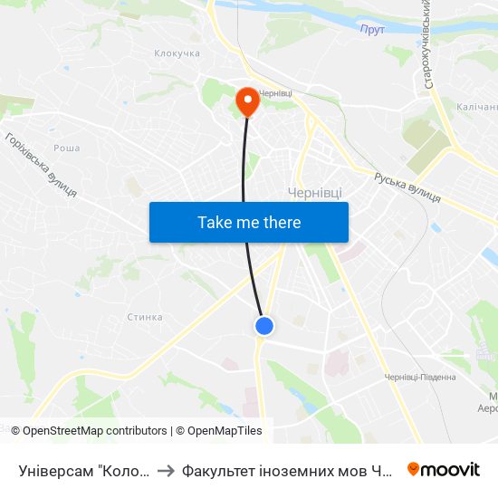 Універсам "Колос" to Факультет іноземних мов ЧНУ map