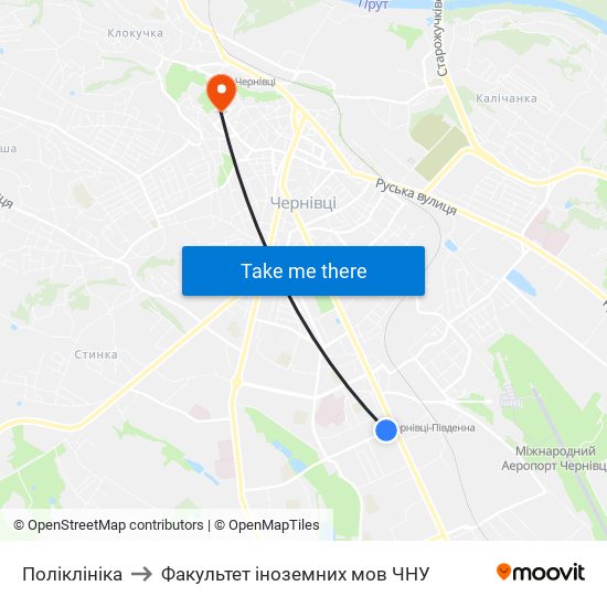 Поліклініка to Факультет іноземних мов ЧНУ map