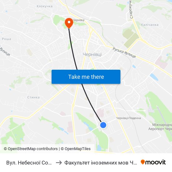 Вул. Небесної Сотні to Факультет іноземних мов ЧНУ map