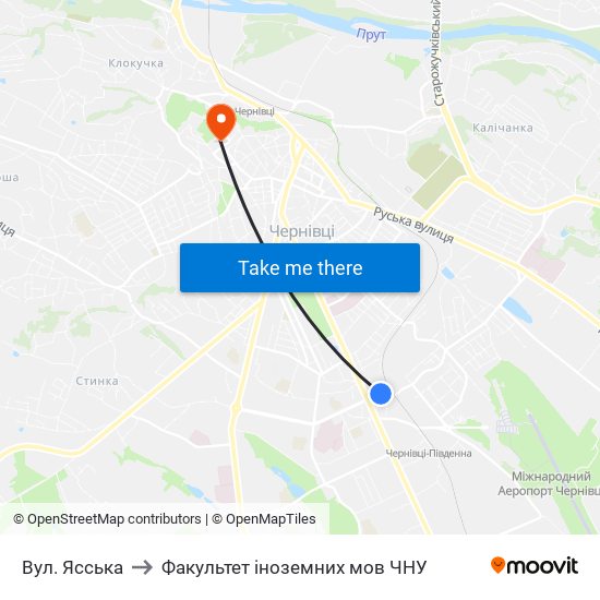 Вул. Ясська to Факультет іноземних мов ЧНУ map