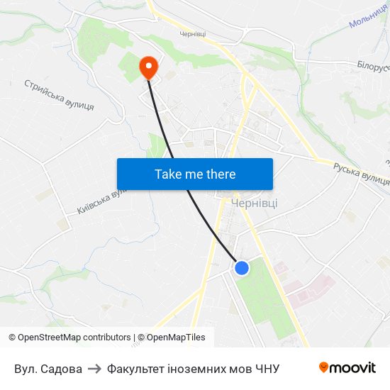 Вул. Садова to Факультет іноземних мов ЧНУ map