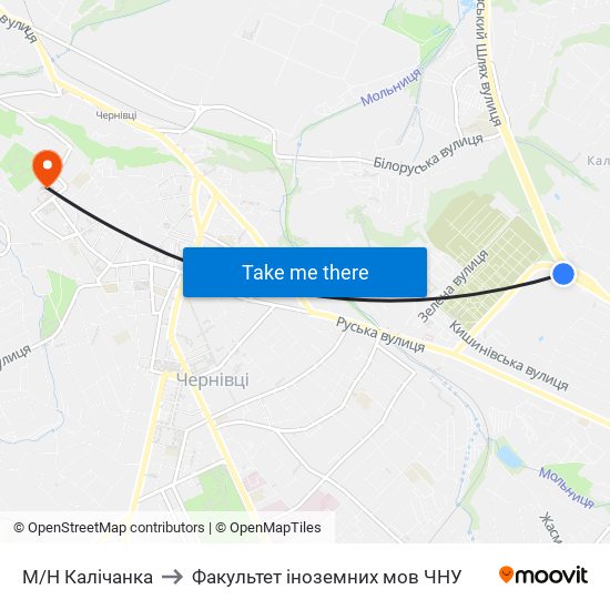 М/Н Калічанка to Факультет іноземних мов ЧНУ map