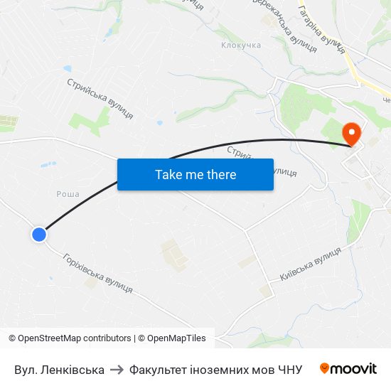 Вул. Ленківська to Факультет іноземних мов ЧНУ map