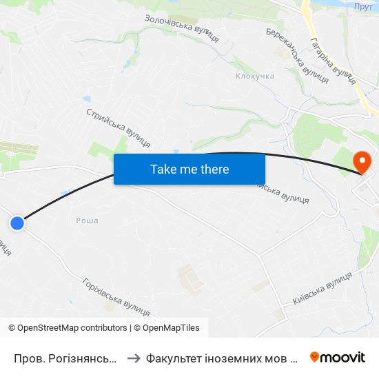 Пров. Рогізнянський to Факультет іноземних мов ЧНУ map