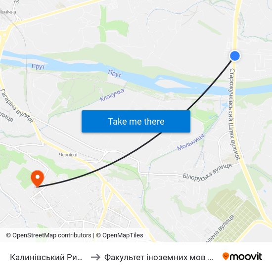 Калинівський Ринок to Факультет іноземних мов ЧНУ map