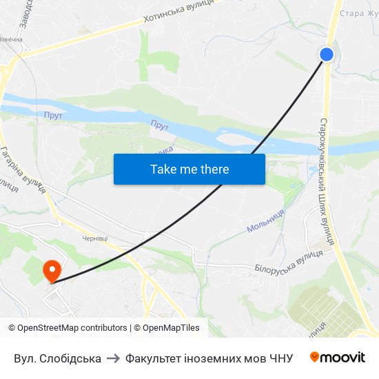 Вул. Слобідська to Факультет іноземних мов ЧНУ map