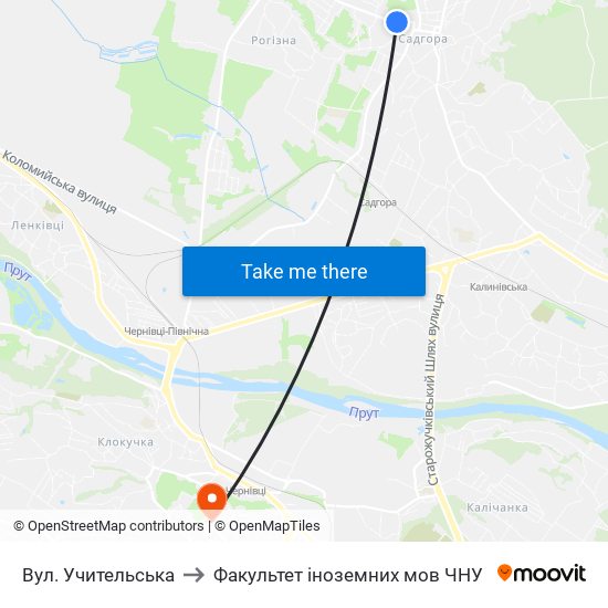 Вул. Учительська to Факультет іноземних мов ЧНУ map