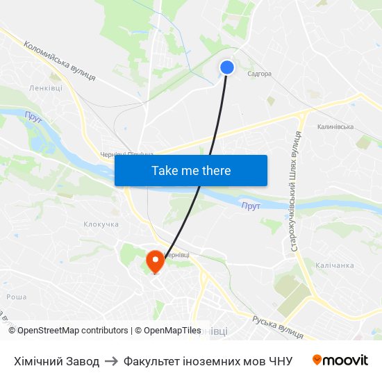 Хімічний Завод to Факультет іноземних мов ЧНУ map