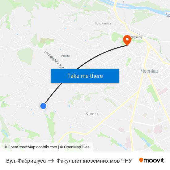 Вул. Фабриціуса to Факультет іноземних мов ЧНУ map