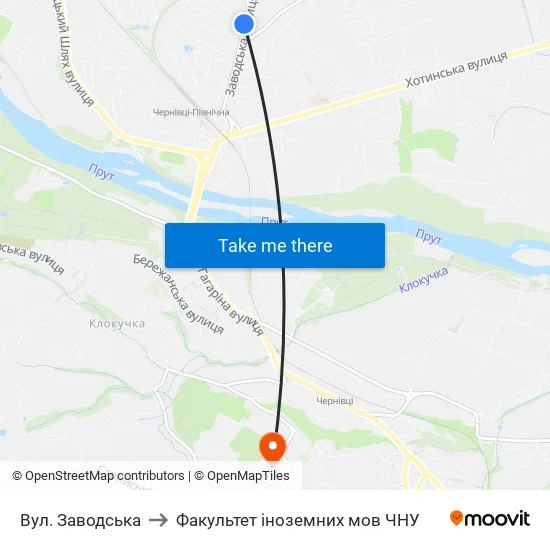 Вул. Заводська to Факультет іноземних мов ЧНУ map