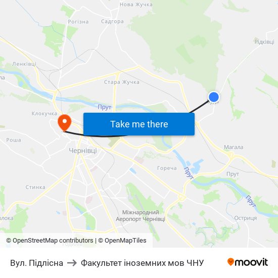 Вул. Підлісна to Факультет іноземних мов ЧНУ map