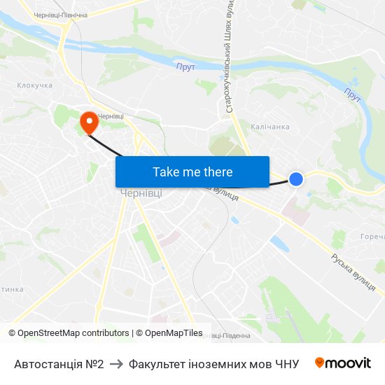 Автостанція №2 to Факультет іноземних мов ЧНУ map