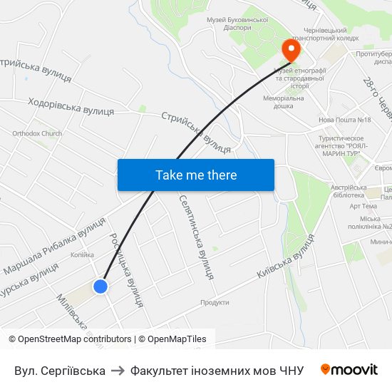 Вул. Сергіївська to Факультет іноземних мов ЧНУ map