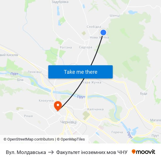 Вул. Молдавська to Факультет іноземних мов ЧНУ map