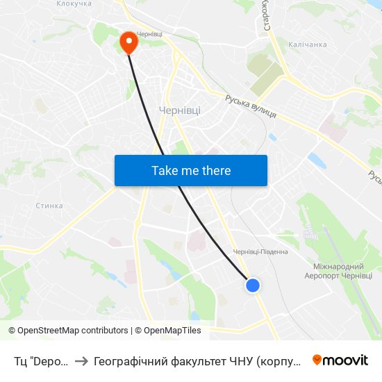 Тц "Depo'T" to Географічний факультет ЧНУ (корпус #4) map
