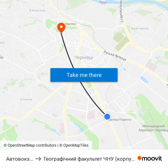 Автовокзал to Географічний факультет ЧНУ (корпус #4) map