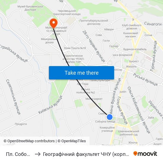 Пл. Соборна to Географічний факультет ЧНУ (корпус #4) map