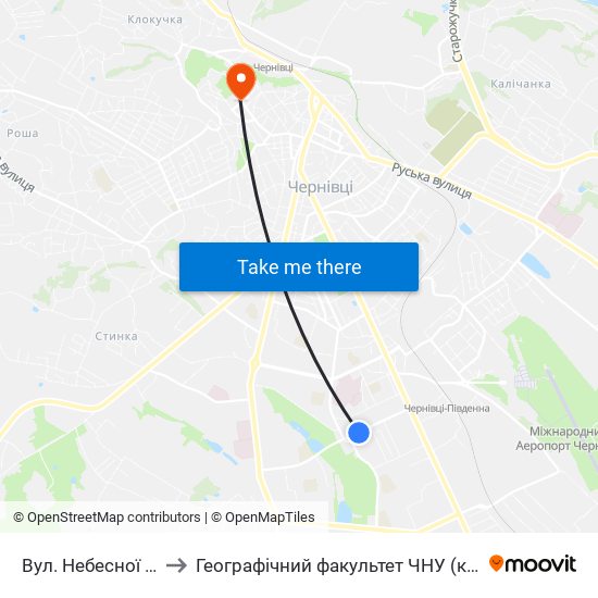 Вул. Небесної Сотні to Географічний факультет ЧНУ (корпус #4) map