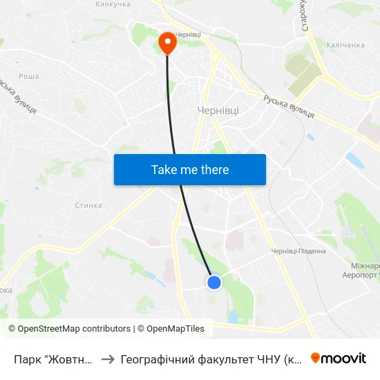 Парк "Жовтневий" to Географічний факультет ЧНУ (корпус #4) map