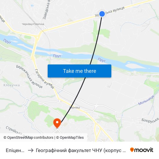 Епіцентр to Географічний факультет ЧНУ (корпус #4) map