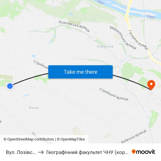 Вул. Лозівська to Географічний факультет ЧНУ (корпус #4) map